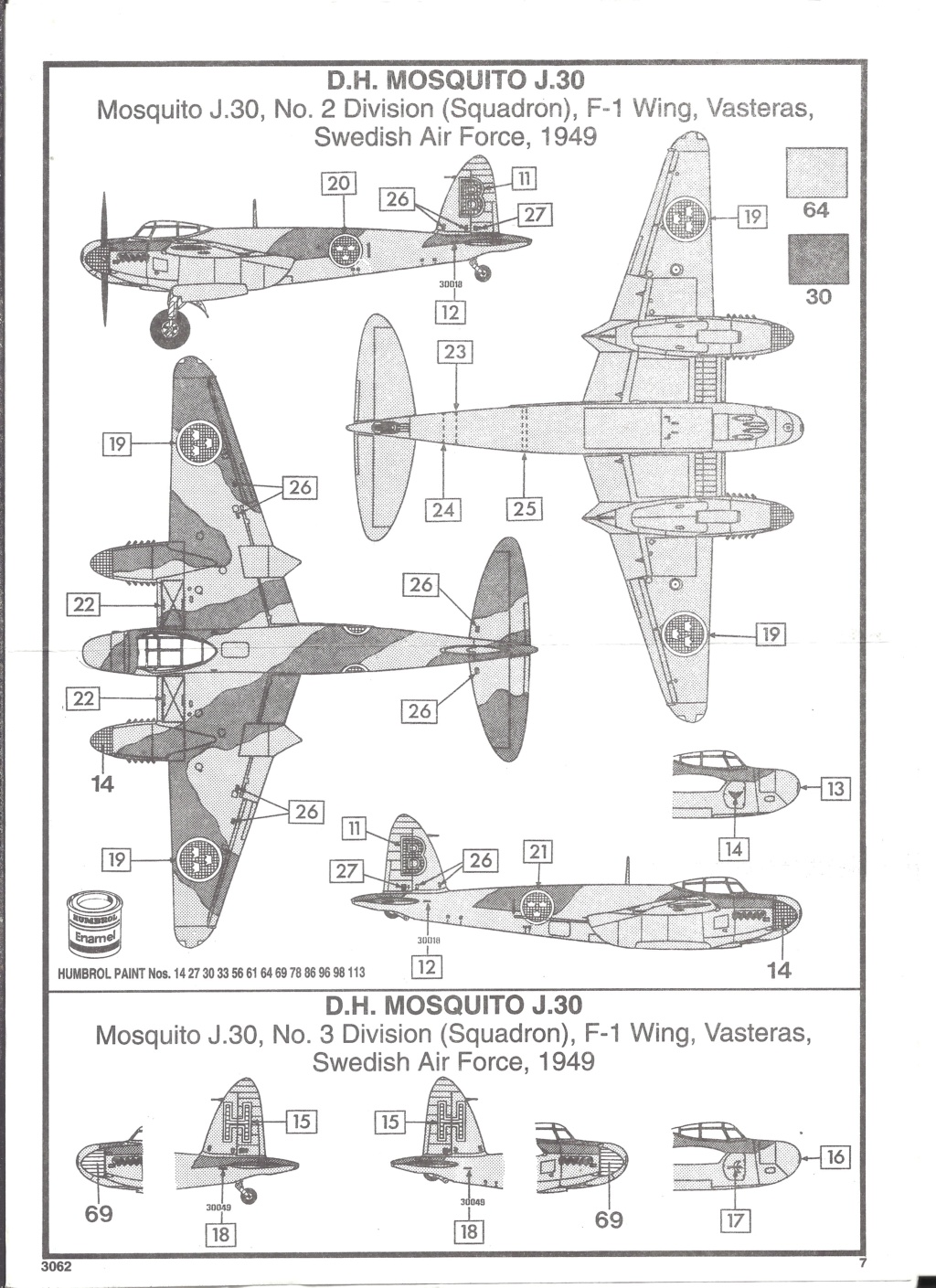 [AIRFIX] De HAVILLAND MOSQUITO NF Mk XIX/J 30 1/72ème Réf 3062 Notice Airfi247