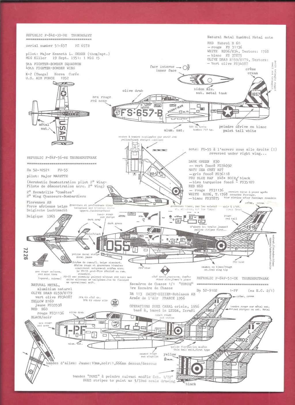 [CARPENA] Planche de décals REPUBLIC F 84 INTERNATIONAL 1ère partie 1/72ème Réf 72.26  Carpe108