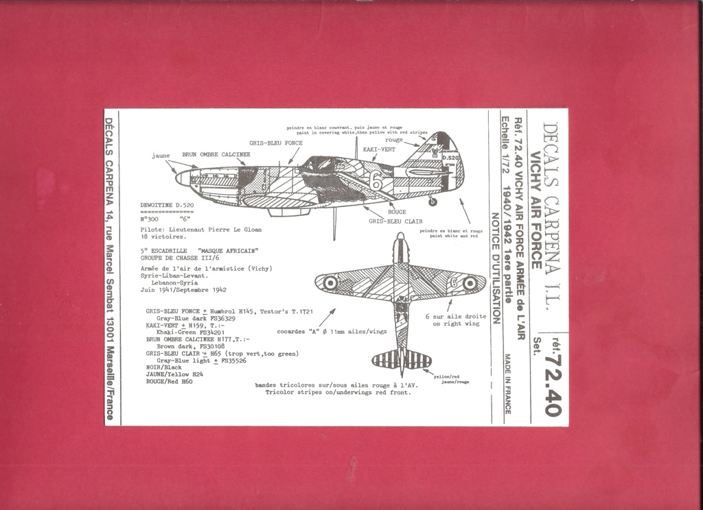 [CARPENA] Planche de décals VICHY Armée de l Air Réf 72.40 1/72ème Carpe131