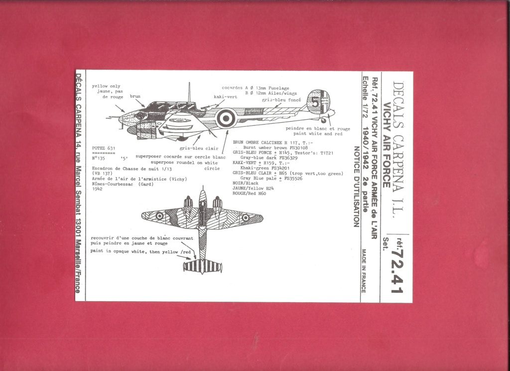 [CARPENA] Planche de décals VICHY Armée de l Air 2ème partie 1/72ème Réf 72.41  Carpe137