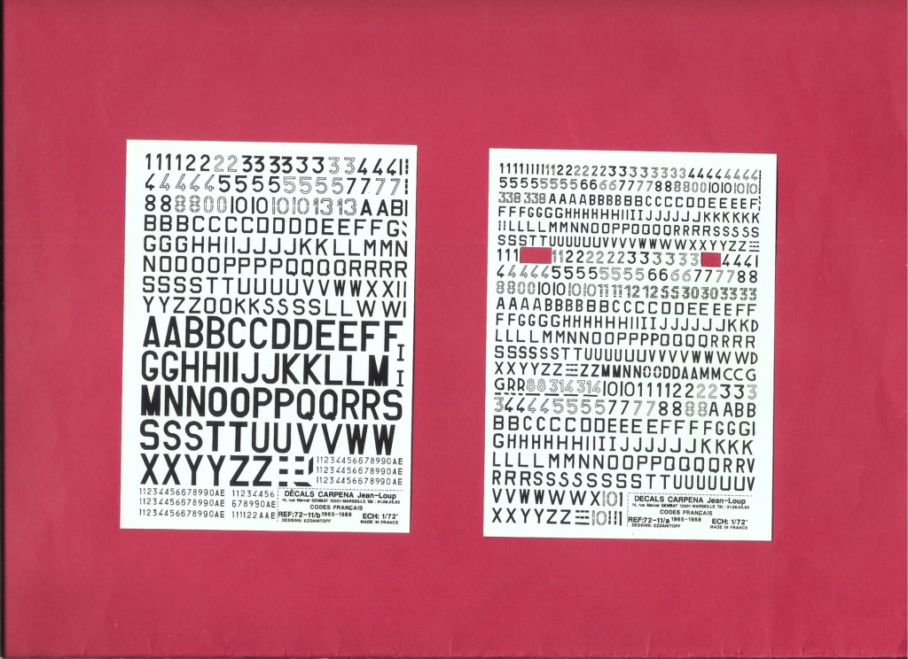 [CARPENA] Planche de décals  Codes et chiffres de l Armée de l Air 1965-1988 1/72ème  Réf 72.11 Carpen67