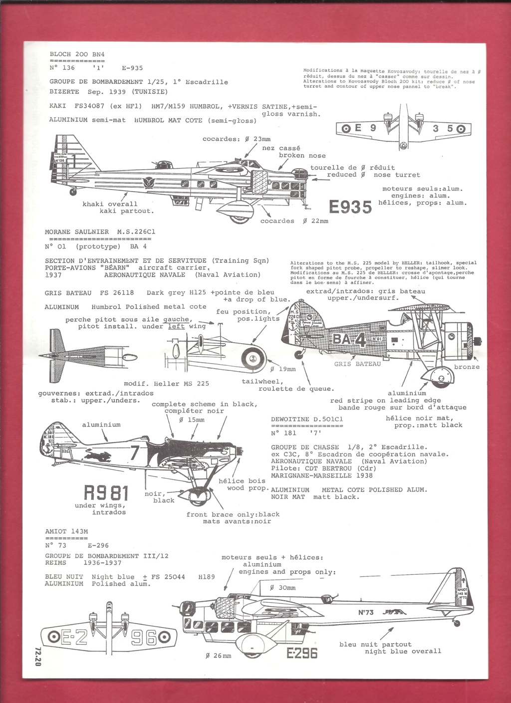 [CARPENA] Planche de décals Aviation française 1935-1940 1/72ème Réf 72.20  Carpen94