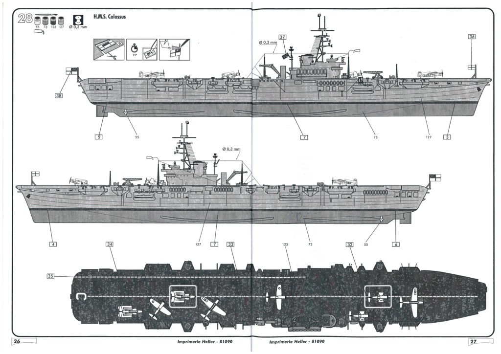 Porte-avions ARROMANCHES / HMS COLUSSUS  1/400ème Réf 81090 Notice Hell1927