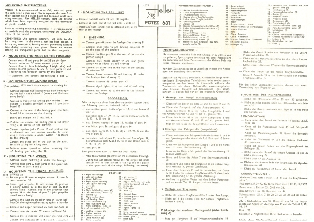 POTEZ 631 1/72ème Réf 394 Notice Helle758