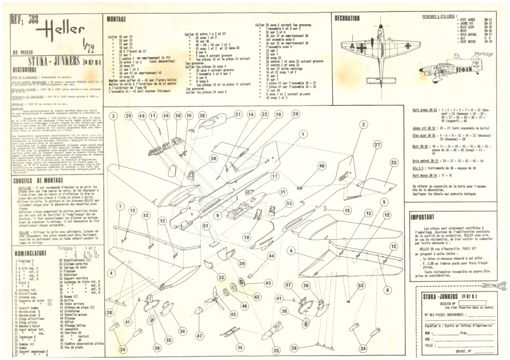JUNKERS Ju 87 B1 STUKA 1/72ème Réf 388 Notice Helle794