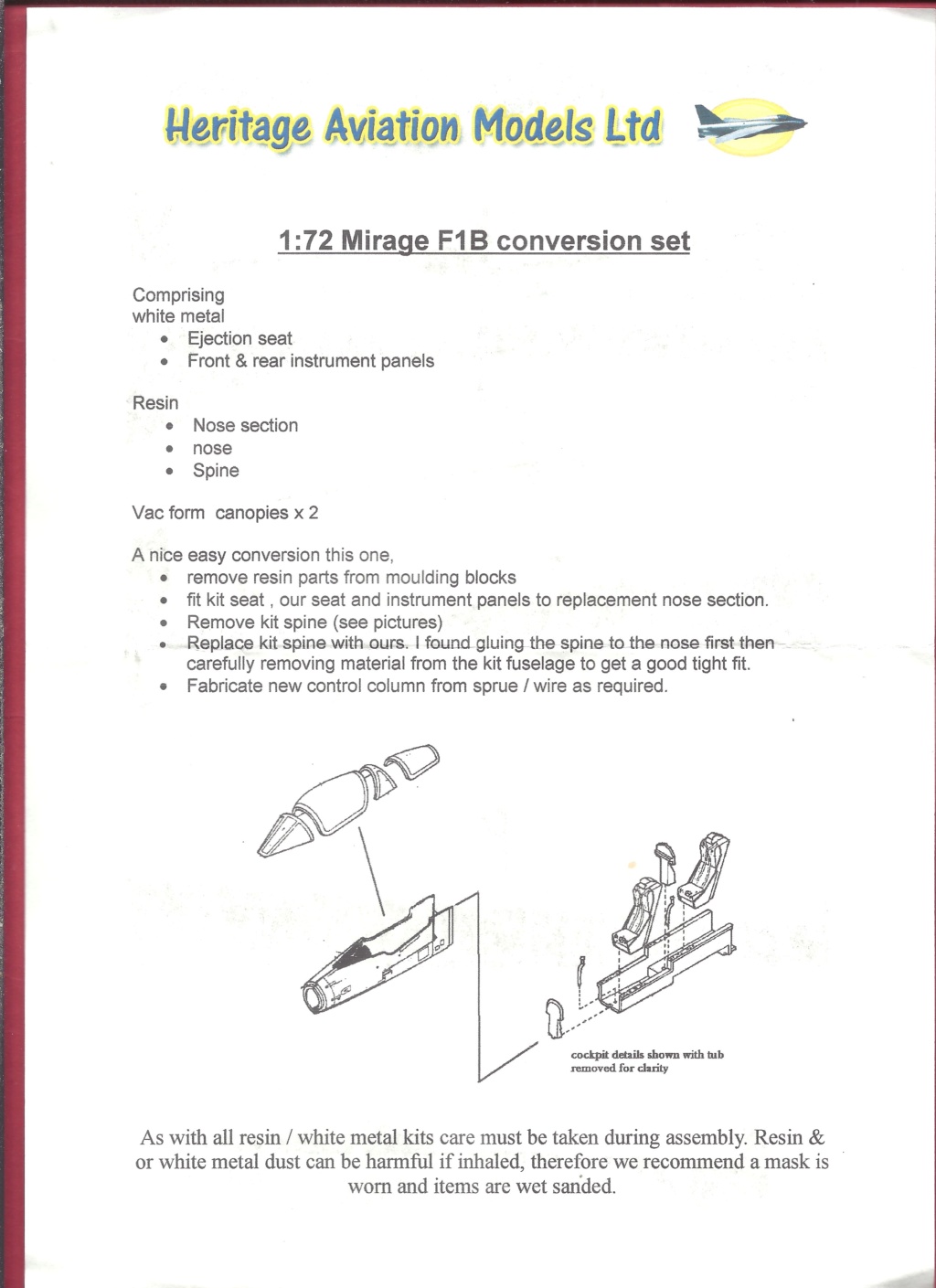 [HERITAGE AVIATION MODELS] Kit de conversion DASSAULT MIRAGE F 1B 1/72ème Réf ? Notice  Herita11