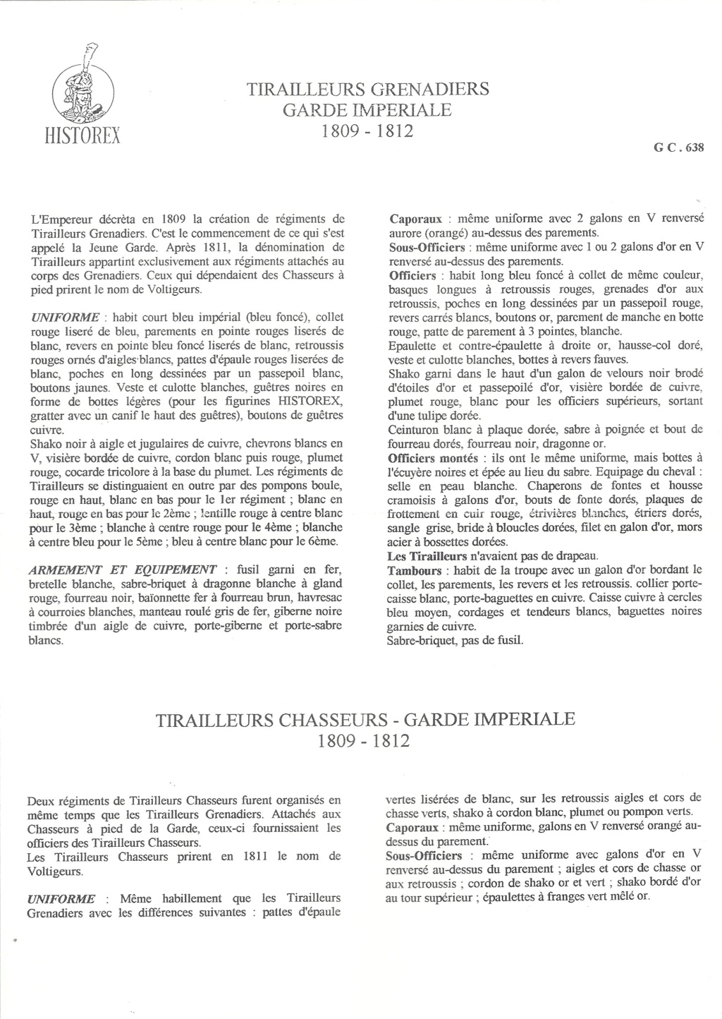 [[HISTOREX] 1er Régiment des Tirailleurs Grenadiers de la Garde Impériale 1809-1812 Tambour 1/30ème Réf GC 638 Notice Hist1116