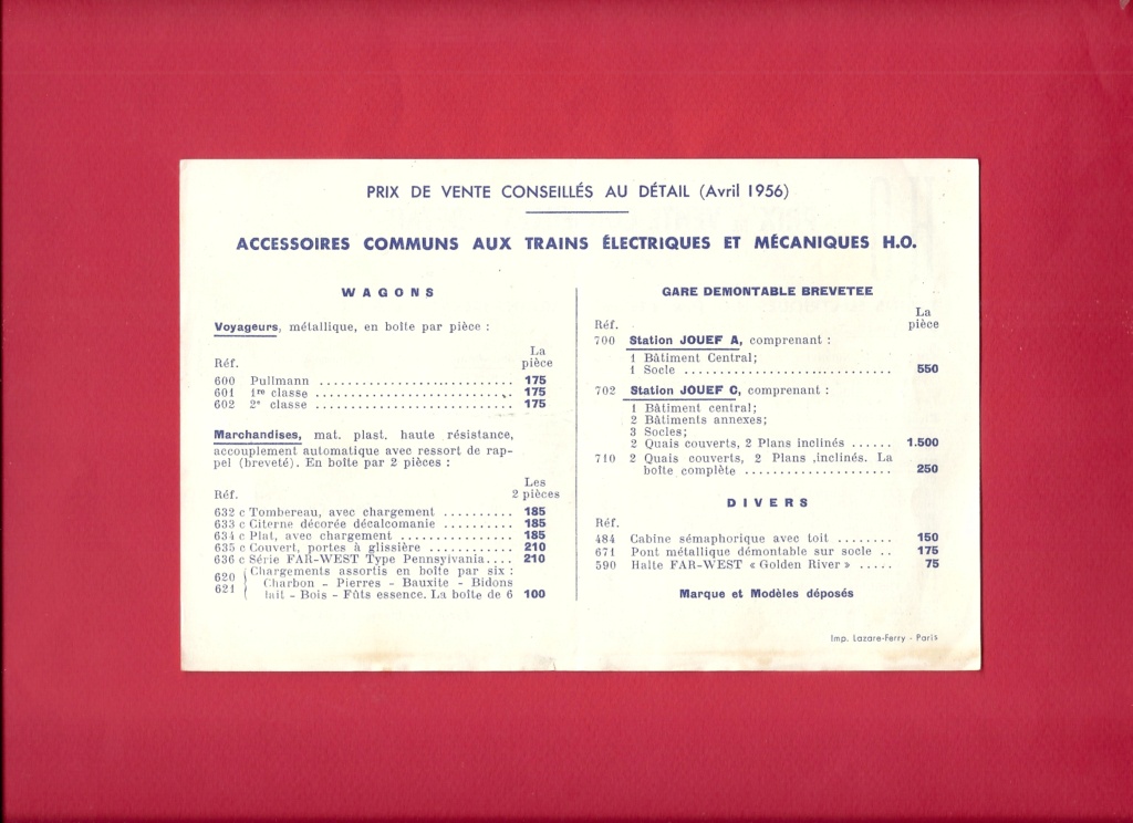 [JOUEF 1956] Catalogue et tarif clientèle1956 Jouef590