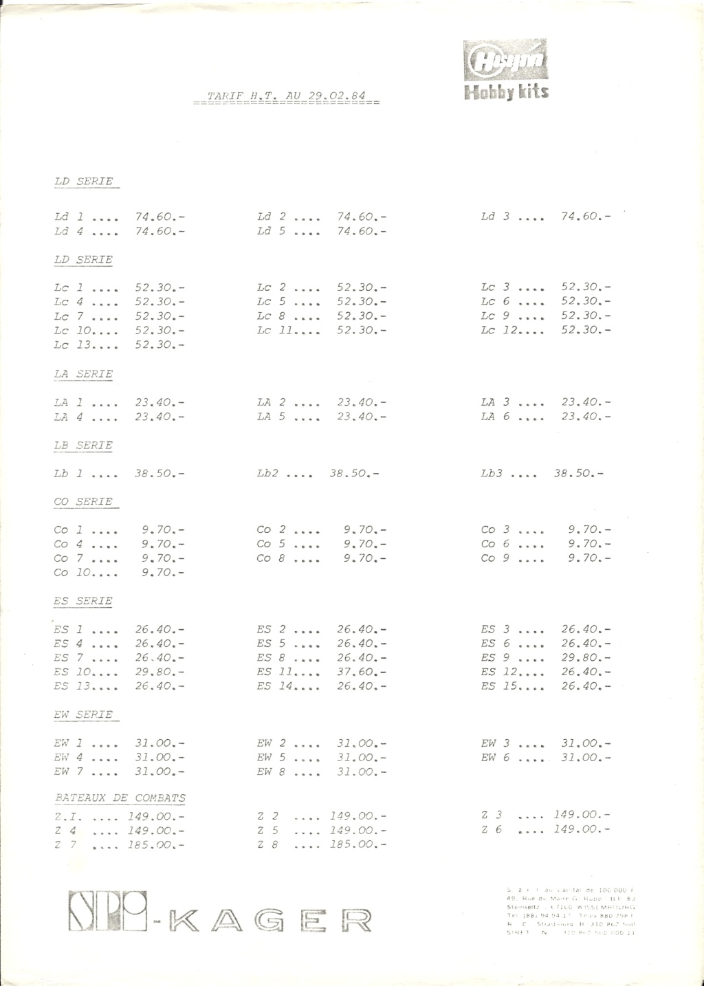 [KAGER 1984] HASEGAWA Catalogue avions de lignes et tarif revendeur 1984  Kager_47