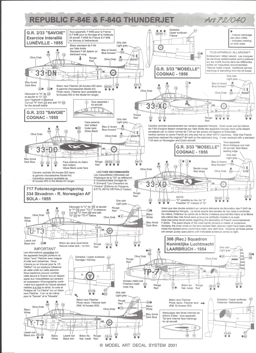 [MODEL ART] Planche de décals REPUBLIC F 84 E & G THUNDERJET - BAe HAWK Mk 115 1/72ème Réf 72-040 Model_33