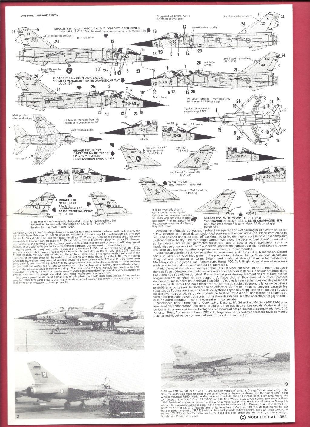 [MODELDECAL] Planche de décals F 100D/F SUPER SABRE, MIRAGE F 1C/B F 8E  & CRUSADER Réf 69 1/72ème Modeld20