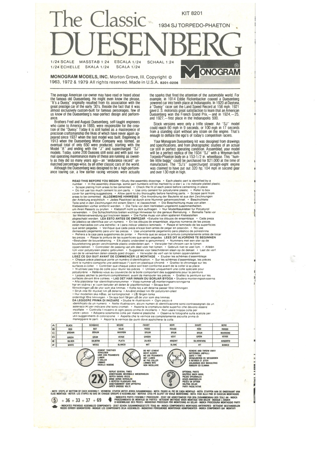 [MONOGRAM] DUESENBERG SJ TORPEDO PHAETON 1934 1/24ème Réf 8201 Notice Monog119
