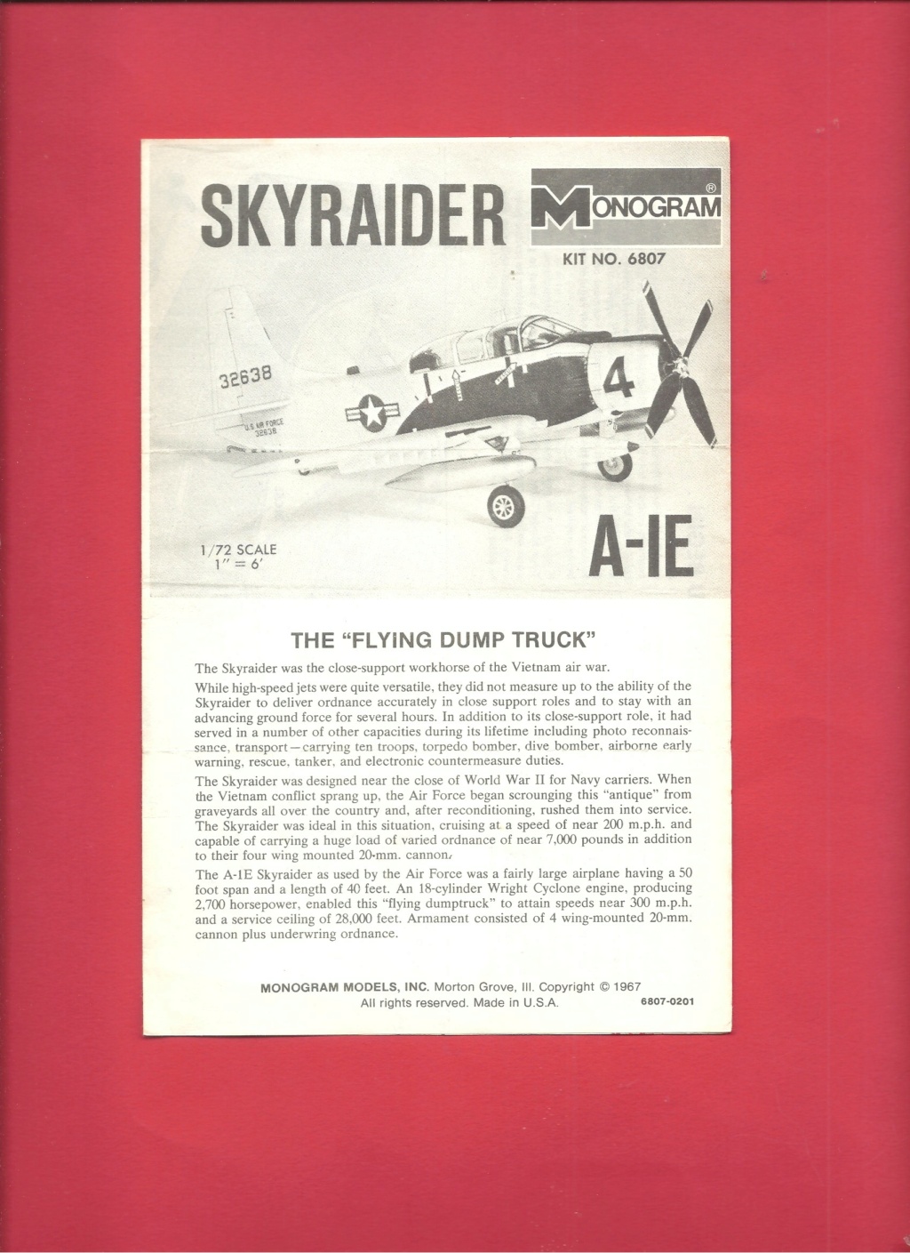 [MONOGRAM] DOUGLAS A-1E  SKYRAIDER 1/72ème Réf 6807 Notice Monog923