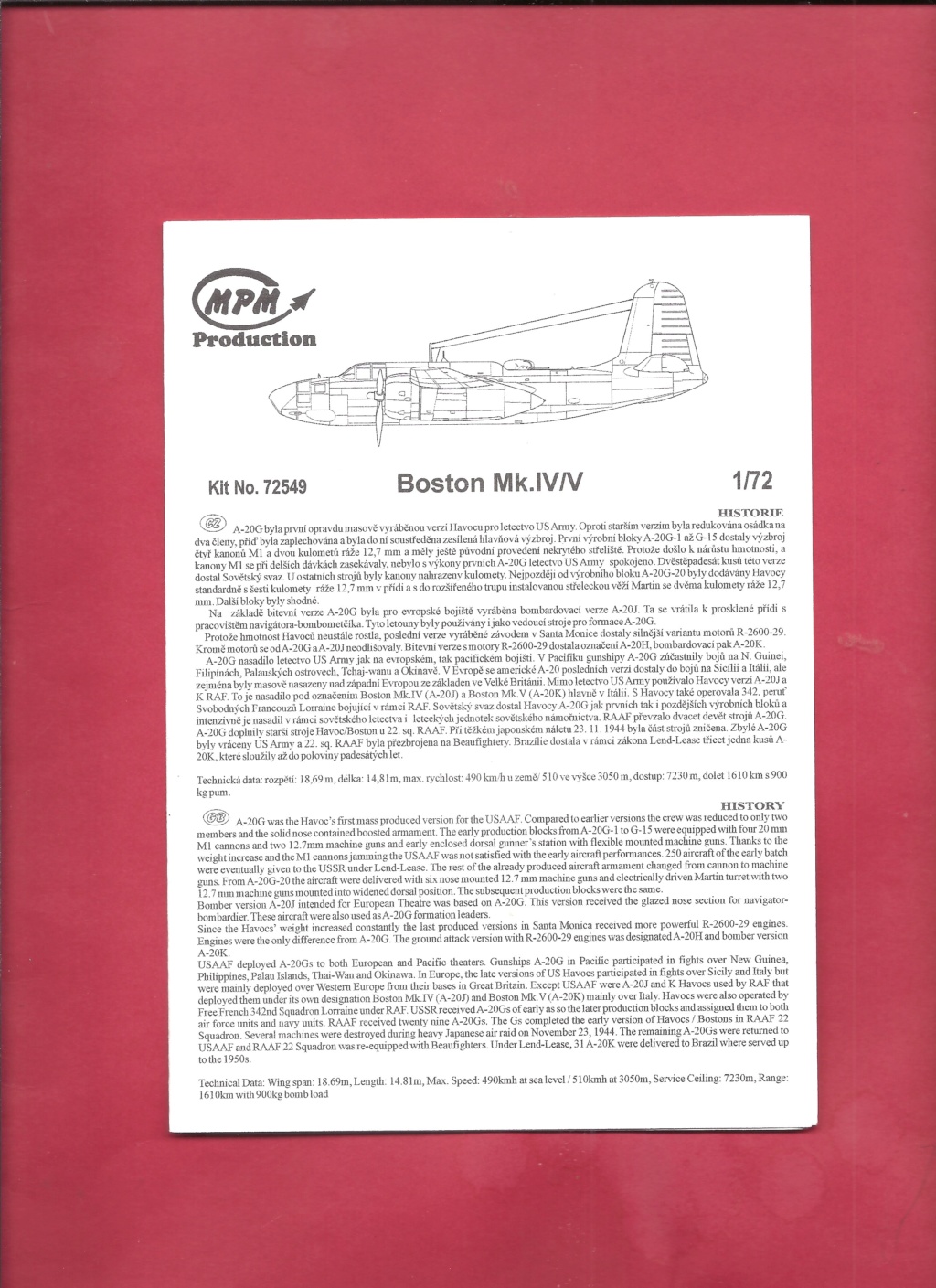 [MPM] DOUGLAS BOSTON Mk IV/V 1/72ème Réf 72540 Notice Mpm_do10