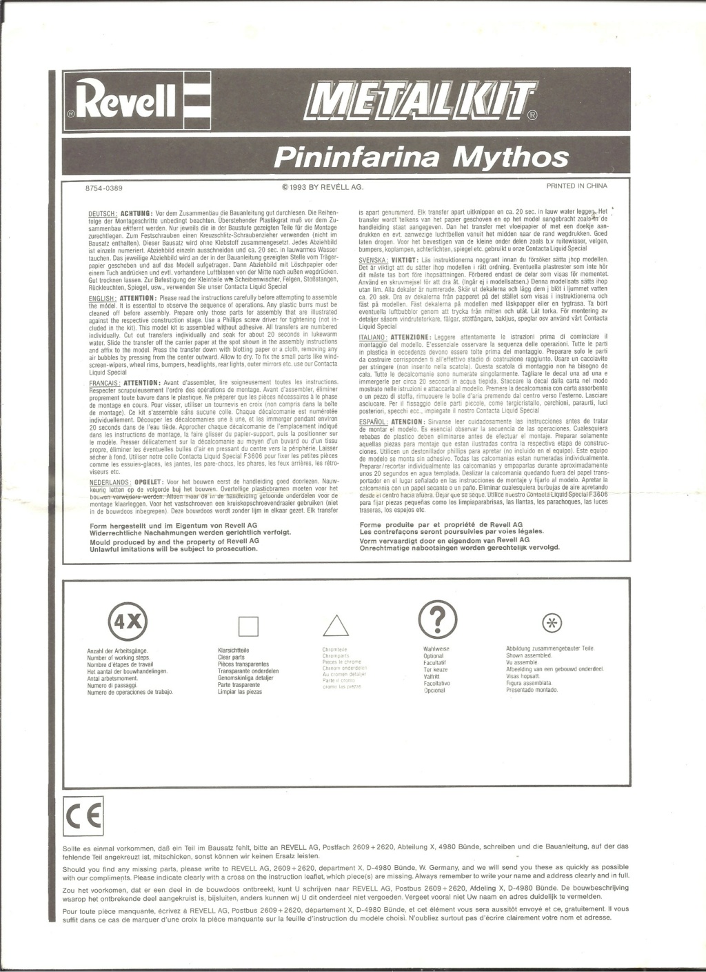 [REVELL] FERRARI MYTHOS par PININFIRINA 1/18ème Réf 8754 Notice Reve3019