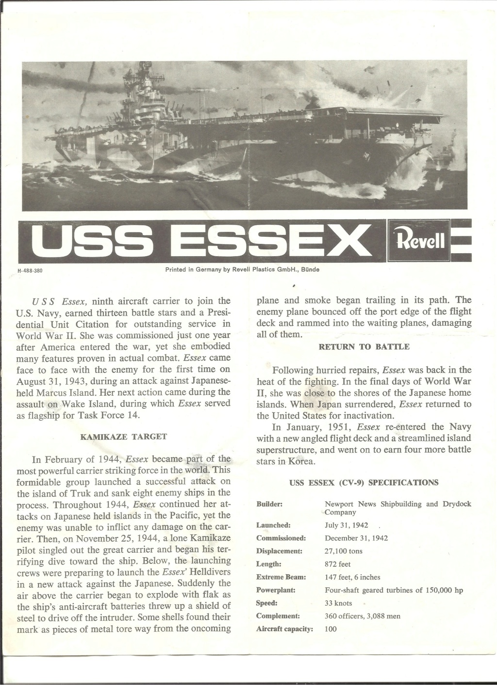 [REVELL] Porte-avions USS ESSEX 1/720ème Réf H488 Notice Reve3035