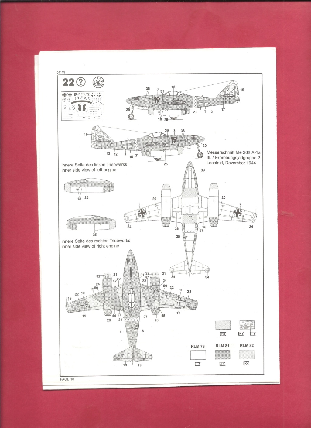 [REVELL] MESSERSCHMITT Me  262 A-1 a 1/72ème Réf 04119 Notice Revel527