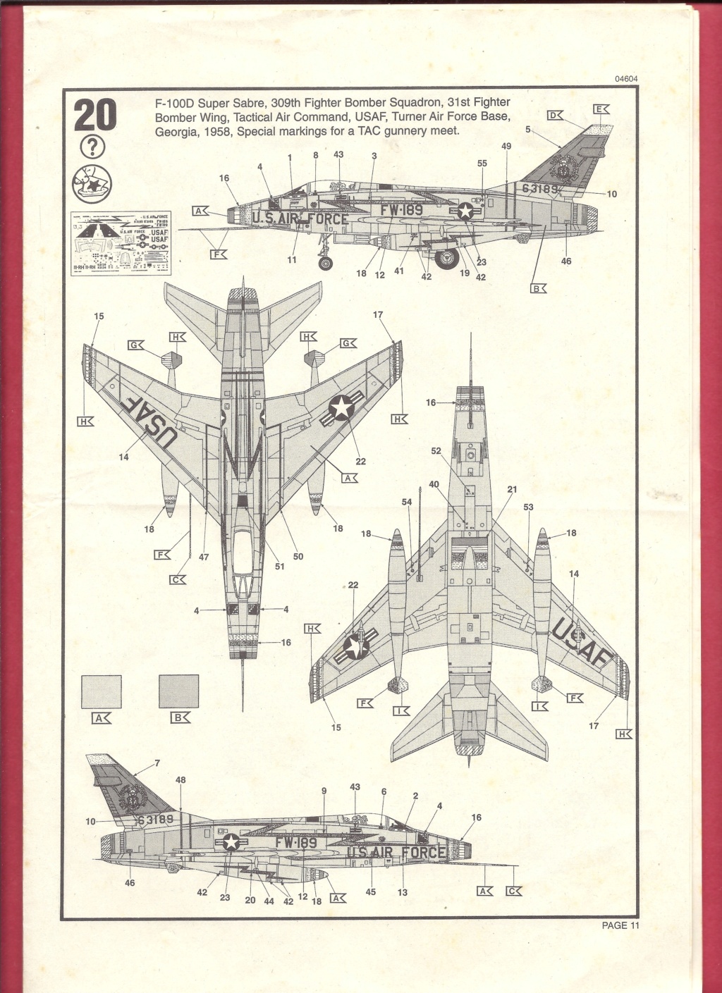 [REVELL] NORTH AMERICAN F 100 D SUPER SABRE 1/72ème Réf 04604 Notice Revel612