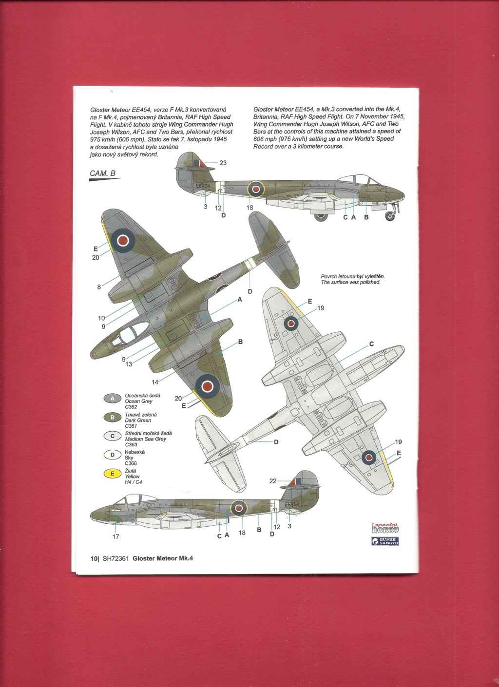 [SPECIAL HOBBY] GLOSTER METEOR Mk 4 World Speed Record 1/72ème Réf SH 72361 Notice Specia76