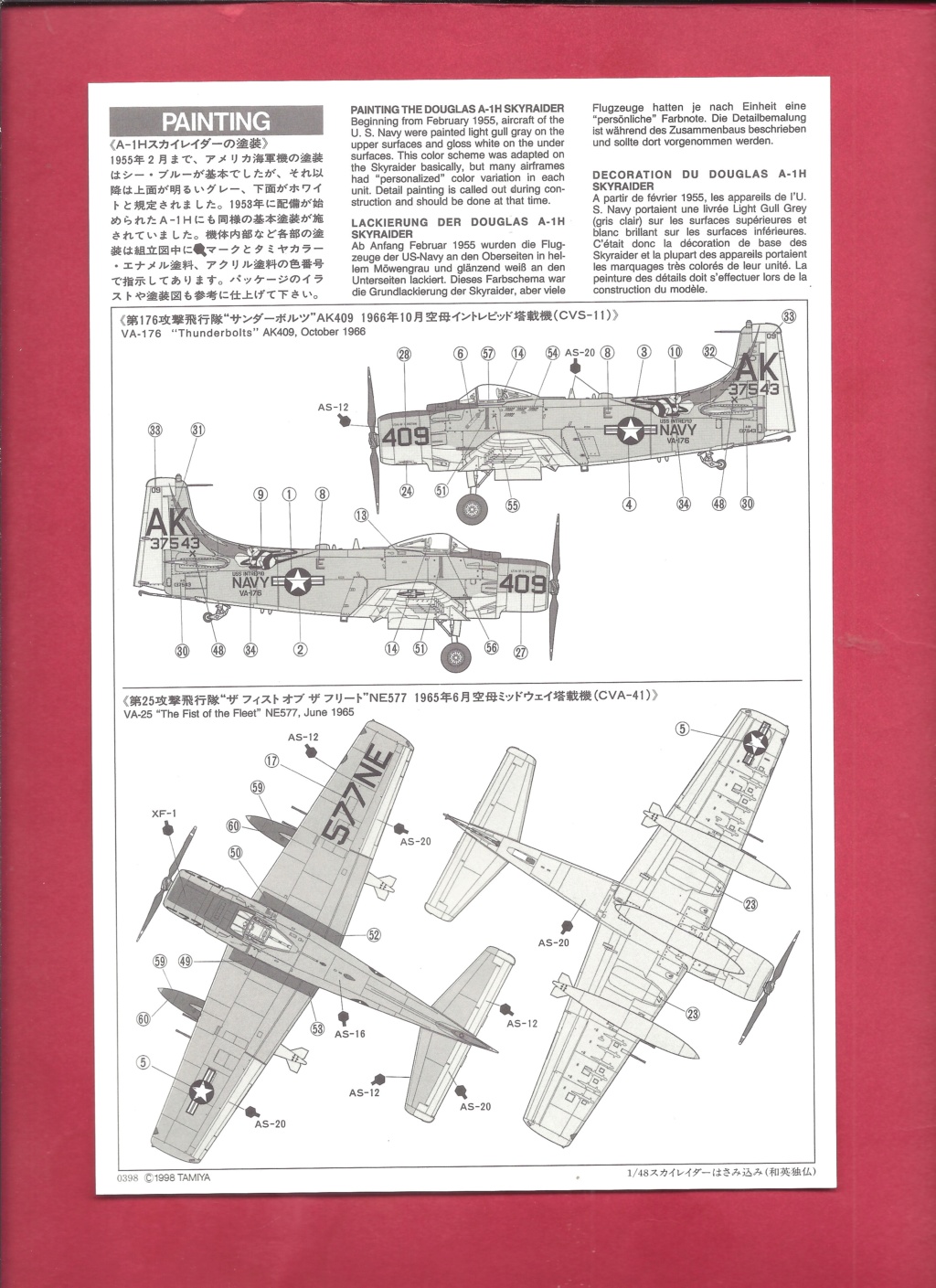 [TAMIYA] DOUGLAS A-1H & AD-4  SKYRAIDER 1/48ème Réf 61058F Série limitée Notice Tami1048