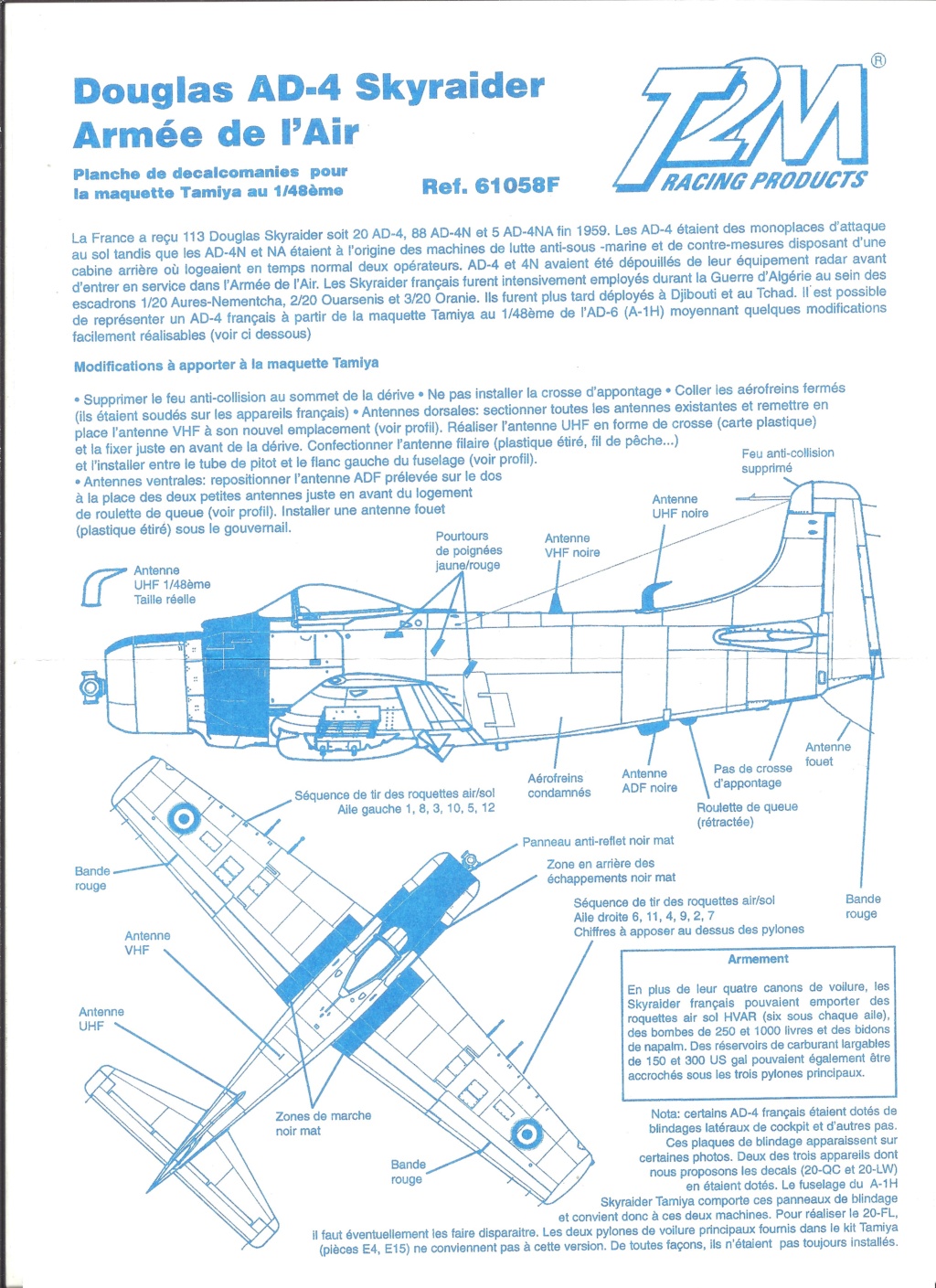 [TAMIYA] DOUGLAS A-1H & AD-4  SKYRAIDER 1/48ème Réf 61058F Série limitée Notice Tami1050