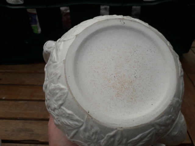 19th century? Staffordshire? Salt glaze? White teapot - convolvulus pattern 20200913