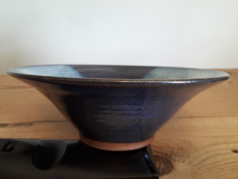 Blue mottle glaze bowl 8" across - HB, WB, MB mark? Bowl_211