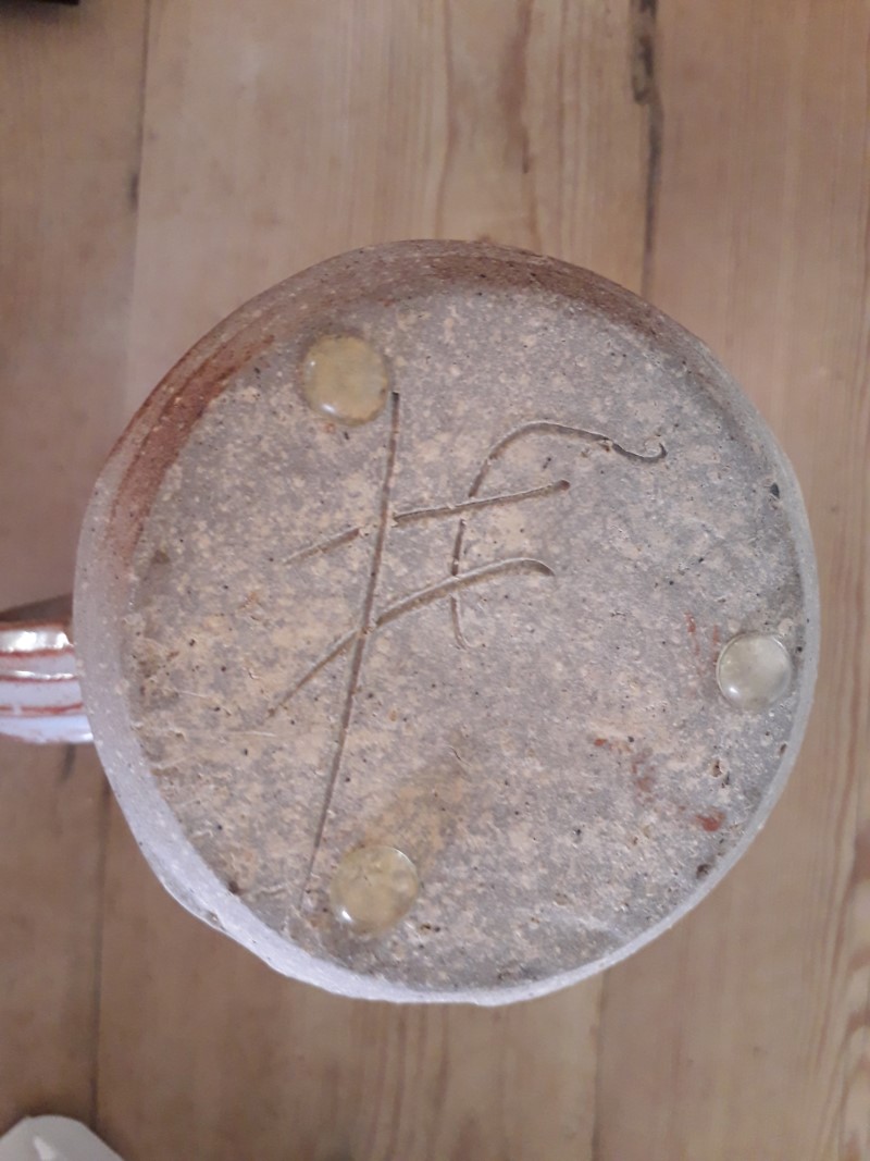 Rustic studio jug (coiled?) with ambiguous mark - LH? CH? HF? Marks_16