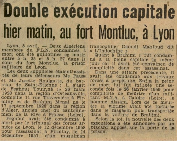 Exécutions algériennes au Fort de Montluc : documentaire et presse 4_fegh10