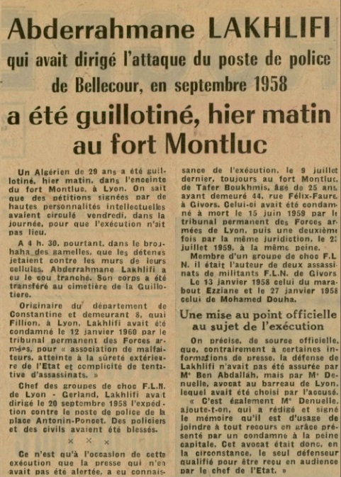 Exécutions algériennes au Fort de Montluc : documentaire et presse 6_lahk10