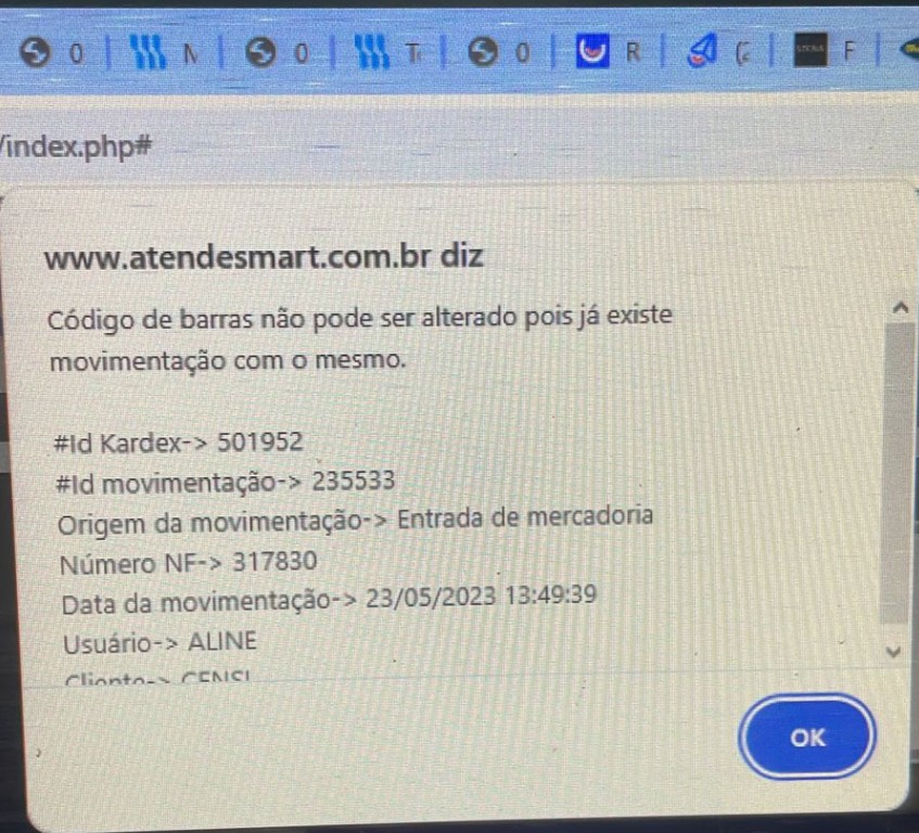 134 Permitir alterar codigo de barra adicional com movimentação de estoque