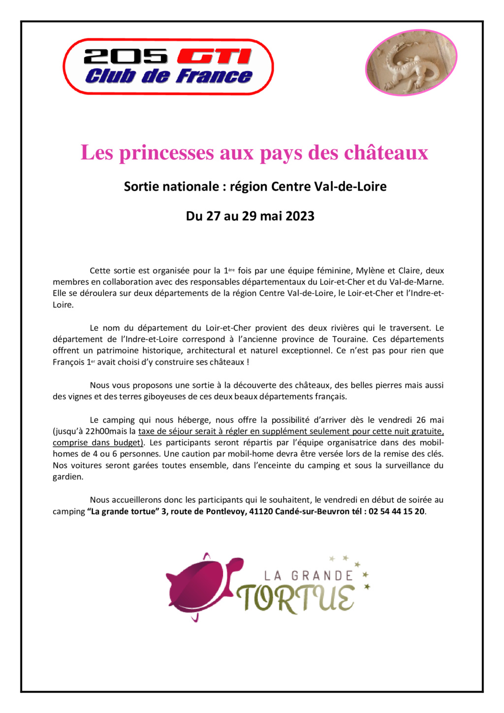 [37, 41] Sortie Nationale "Les princesses aux pays des châteaux" - 27 au 29 mai 2023 Région Centre 1-910