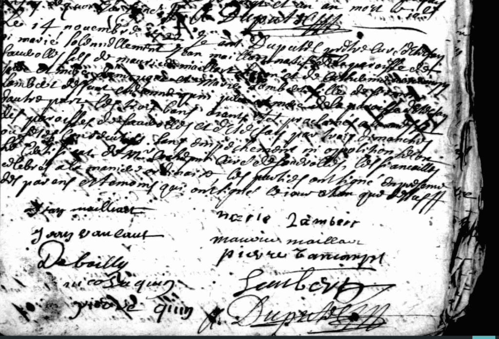 acte de mariage de Jean MAILLART et de Marie LAMBERT le 14 novembre 1722 à Etelfay(80) Captur18
