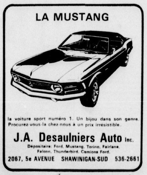 Publicité de J.A Desaulniers auto Inc 1970 70must10