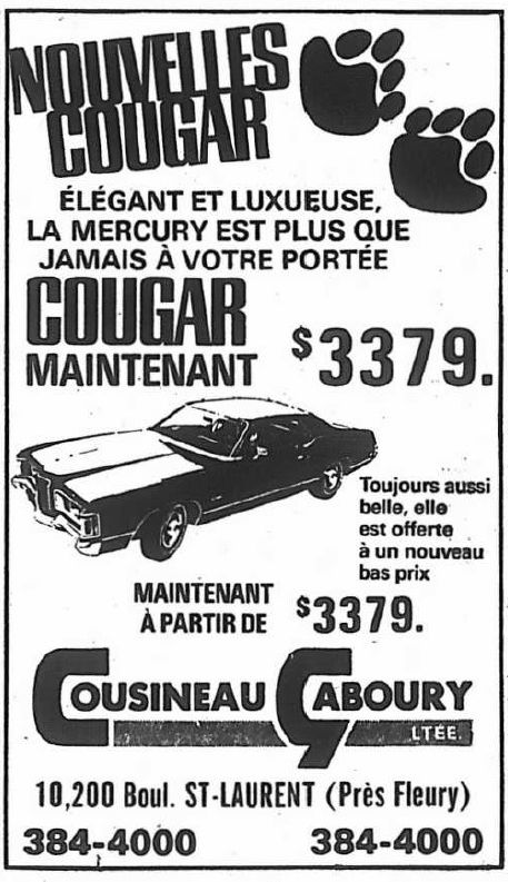 Publicitée de Cougar 1971 en français Cousin10