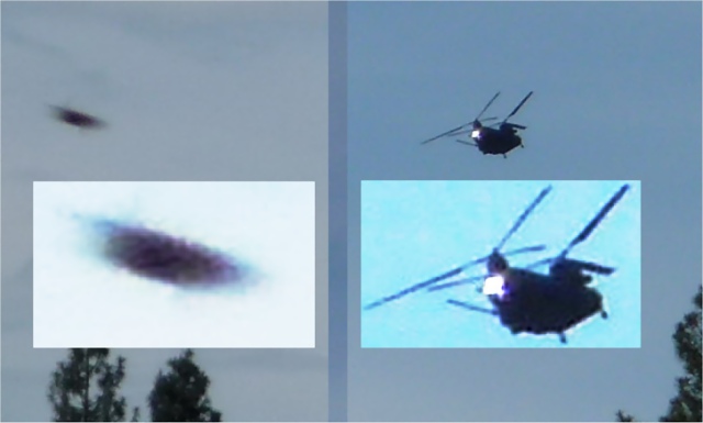 Photographie d’un hélicoptère poursuivant un OVNI ( O.V.N.I ) Huey210