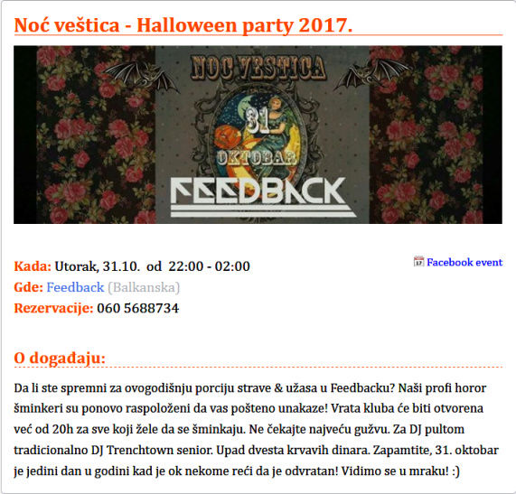 Halloween dešavanja i organizacije u Nišu 2017 Feedba11