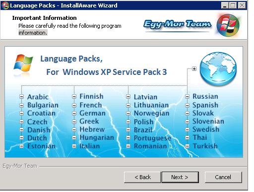 24 Langues Pack pour Microsoft Windows XP SP3 200sdm10