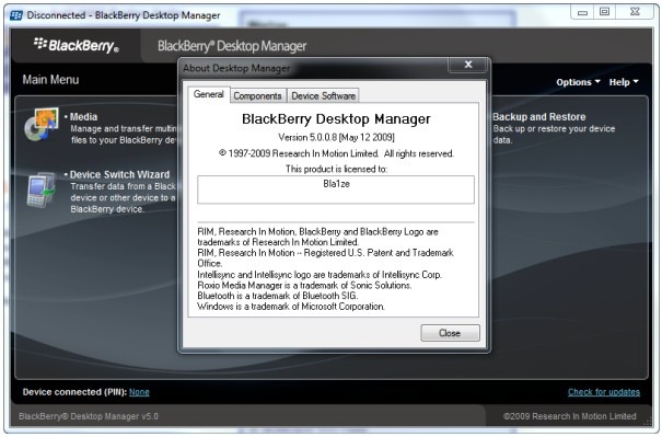BlackBerry Desktop Manager for XP/Vista/Win 7-V5.0.1 Blackb10