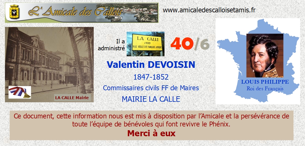 1839-1870 : Commissaires civils faisant fonction de MAIRE de LA CALLE Maire101