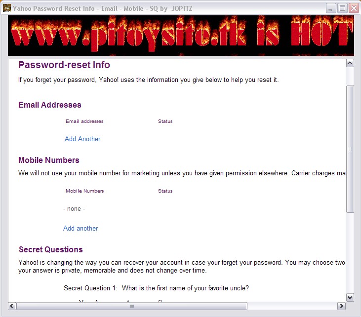 Yahoo Password-Reset Info - Email - Mobile - SQ by  JOPITZ Snapsh22