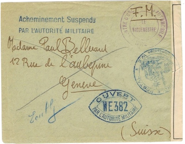 Acheminement suspendu car le soldat à indiqué son SP réel sur une lettre pour la Suisse. Bourdo12