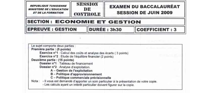 Devoirs Économie & Gestion Math 4em Eco 2009 Gestio10