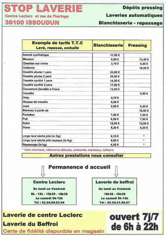 ISSOUDUN - STOP LAVERIE - Laverie automatique 7/7 jours, dépôt pressing