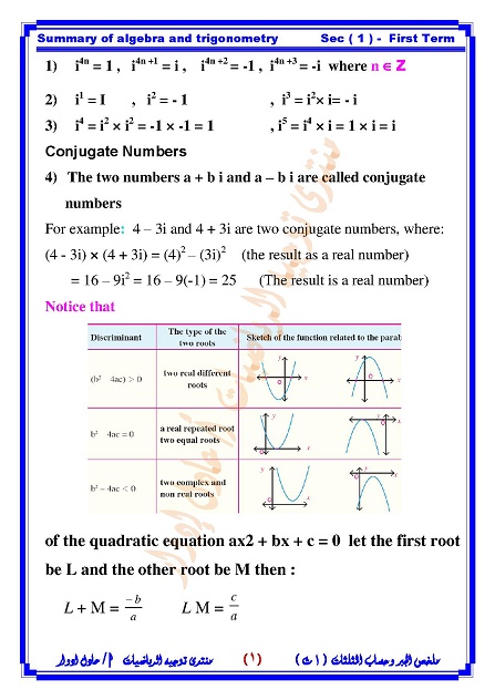 ملخص الجبر 1 ث ترم (1)  first sec Summary of Algebra and Trigonometry First term Page_083