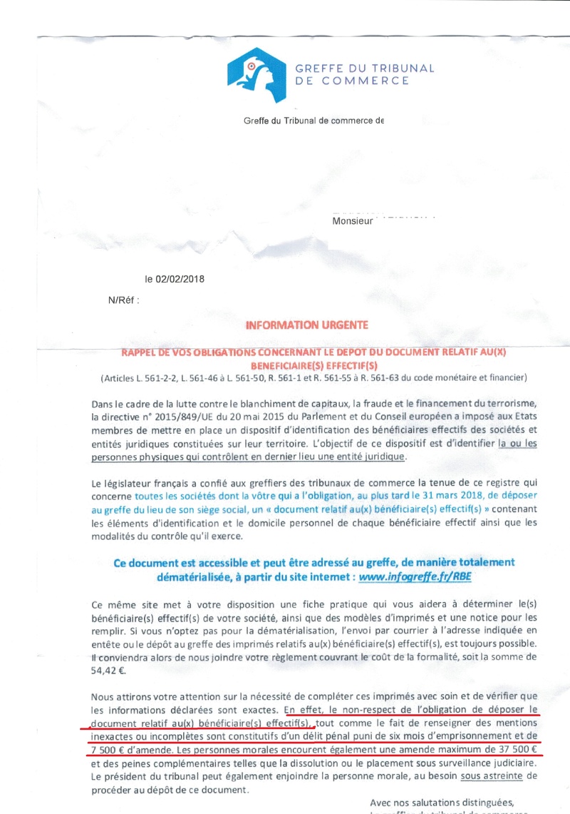 la déclaration des bénéficiaires effectifs. 213