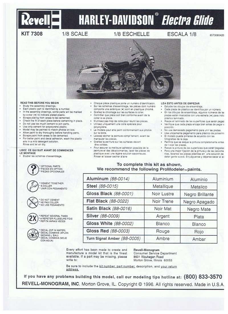 Projet Harley-Davidson Électra Glide - Échelle 1:8 No 85-7308 00113