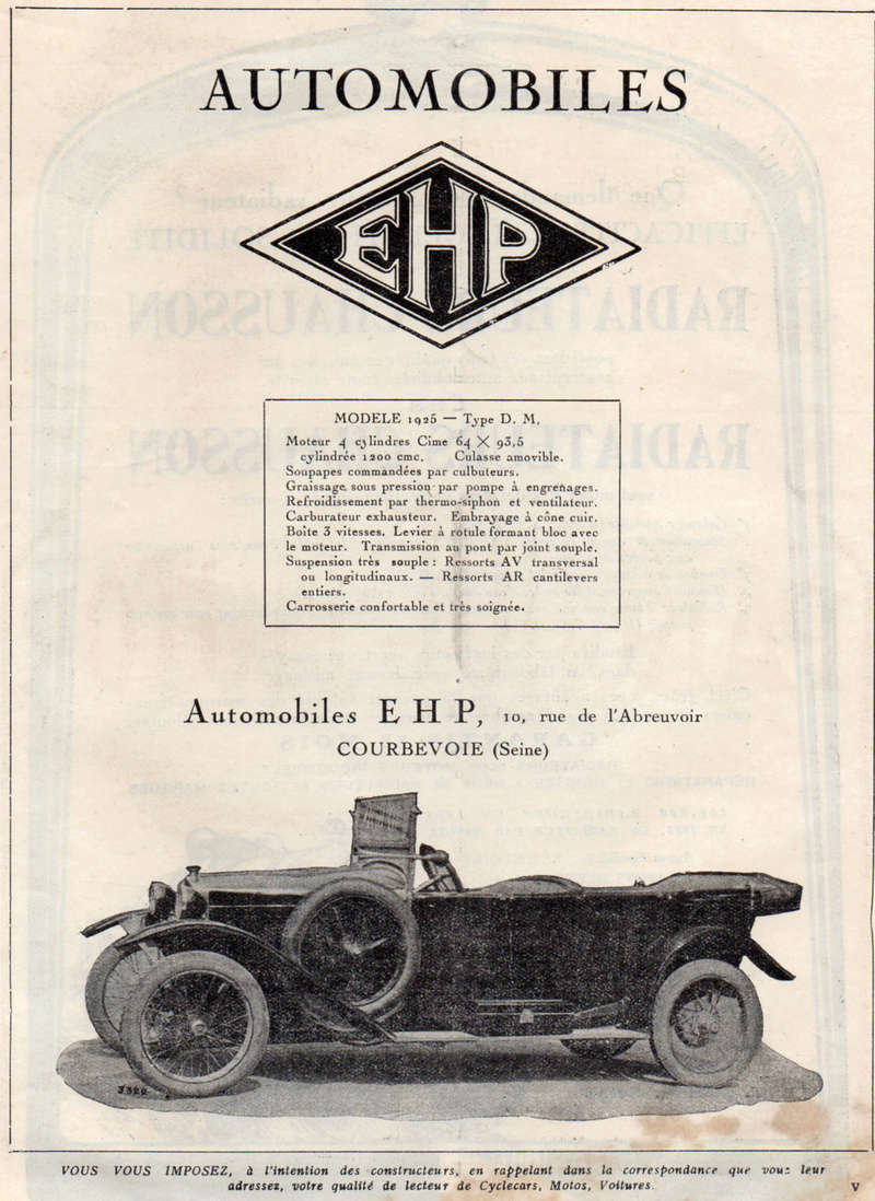 EHP E.H.P. Établissements Henry Précloux cyclecar voiturette - Page 4 Ehp10