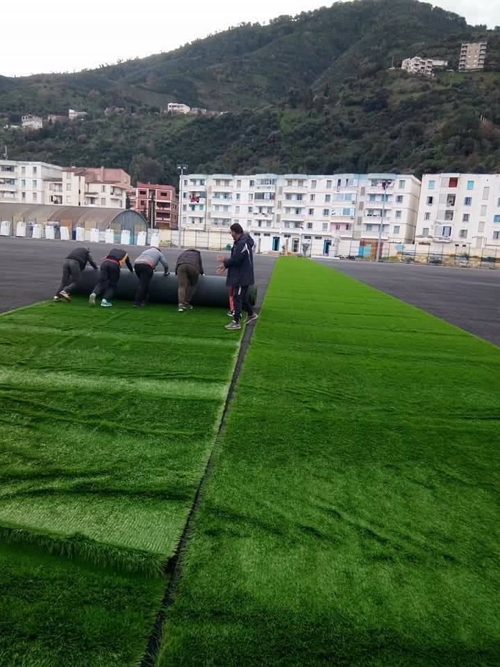 pose de la pelouse synthétique au stade communal de Tichy  11081