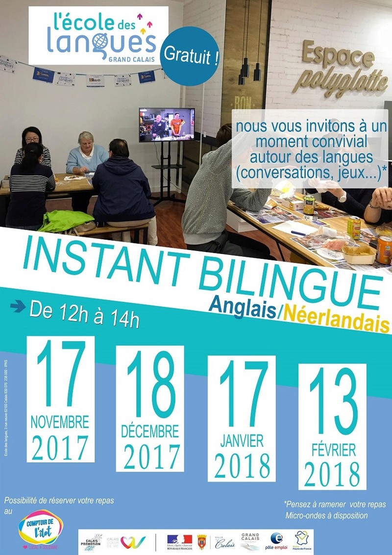 L'école des langues de Calais nous invite à un instant bilingue autour d'un "Potluck" Affich10